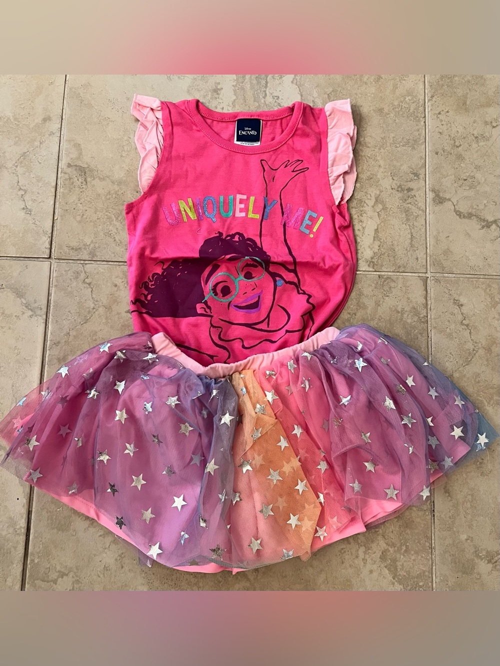 Disney Encanto Pink Tee with Glitter Letters & Tulle Skirt Set - Picture 3 of 4